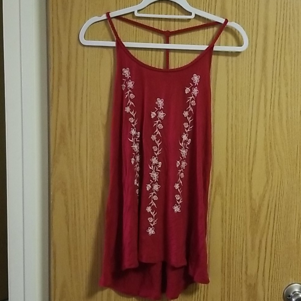 Maurices Red Floral Embroidered Tank Top Medium